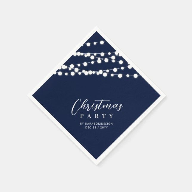 Navy & Gold Lights Merry Christmas Holiday Party Napkins (Corner)
