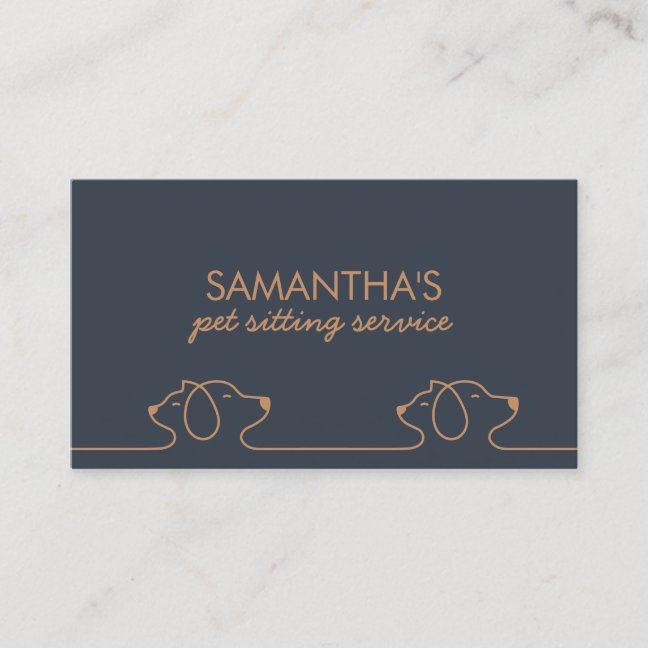 Navy Gold Line Art Dog Cat Pet Sitter Business Card