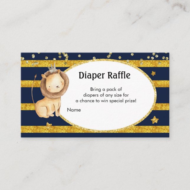 Navy Gold Lion Diaper Raffle Enclosure Card (Front)