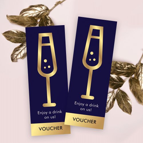 Navy  Gold Logo Elegant Event Free Drink Voucher Mini Business Card