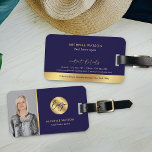 Navy & Gold Logo Modern Real Estate Agent Photo Luggage Tag<br><div class="desc">Elegant real estate agent luggage tags in navy blue and gold with space for your photo and logo. Create promotional branded merchandise for your real estate business using this faux gold foil effect luggage tag design. You can add your business logo and photo and you can even change the navy...</div>