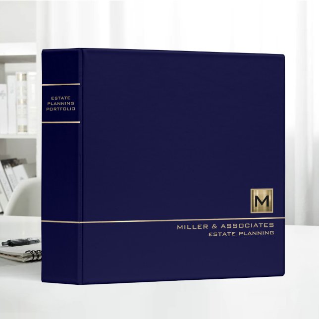 Navy Gold Logo Monogram Estate Planning Portfolio 3 Ring Binder (Creator Uploaded)