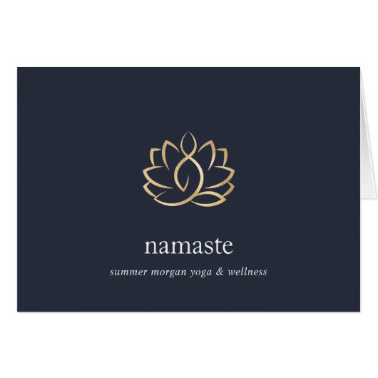 Navy & Gold Lotus Flower Logo Note Cards (Front Horizontal)