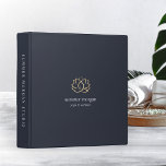 Navy & Gold Lotus Logo 3 Ring Binder<br><div class="desc">Chic personalized binder for your spa, holistic health & wellness, yoga studio, or massage therapy business features two lines of custom text in classic white lettering, on a rich navy blue background adorned with a faux gold foil lotus flower logo. A silhouette of a meditating person is subtly worked into...</div>