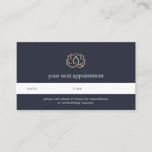 Navy  Gold Lotus Logo  Wellness Massage Spa Appointment Card