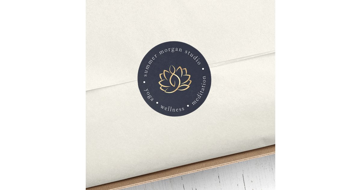 Navy & Gold Lotus Logo | Yoga Wellness Spa Classic Round Sticker | Zazzle