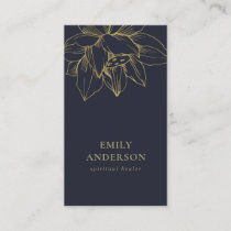 NAVY GOLD LOTUS SIMPLE REIKI SPIRITUAL HEALER BUSINESS CARD