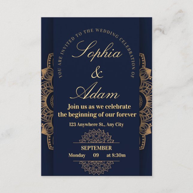 Navy & Gold Mandala Invitation (Front)