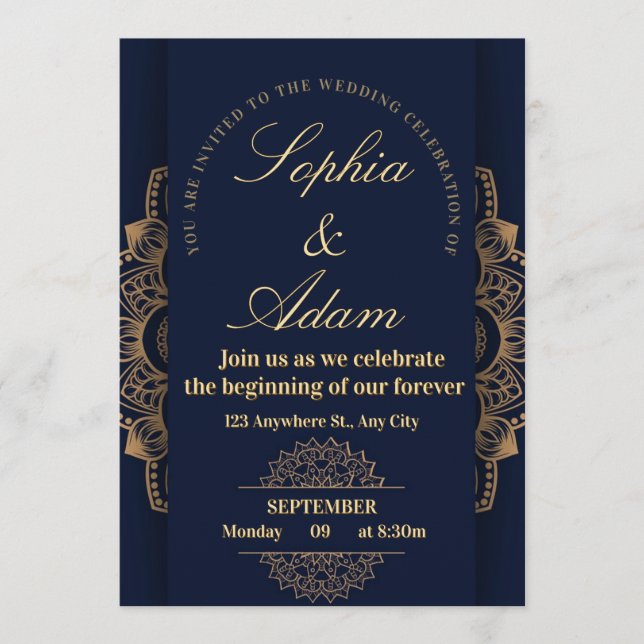 Navy & Gold Mandala Invitation (Front)