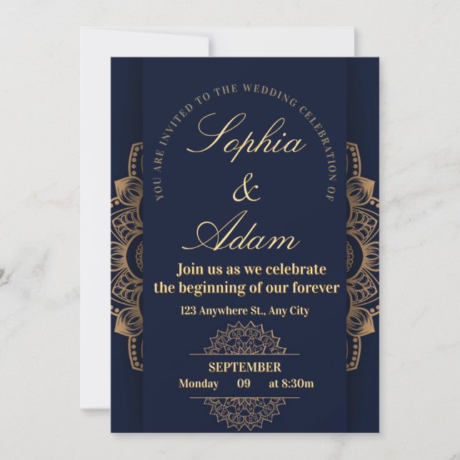 Navy & Gold Mandala Invitation (Front)