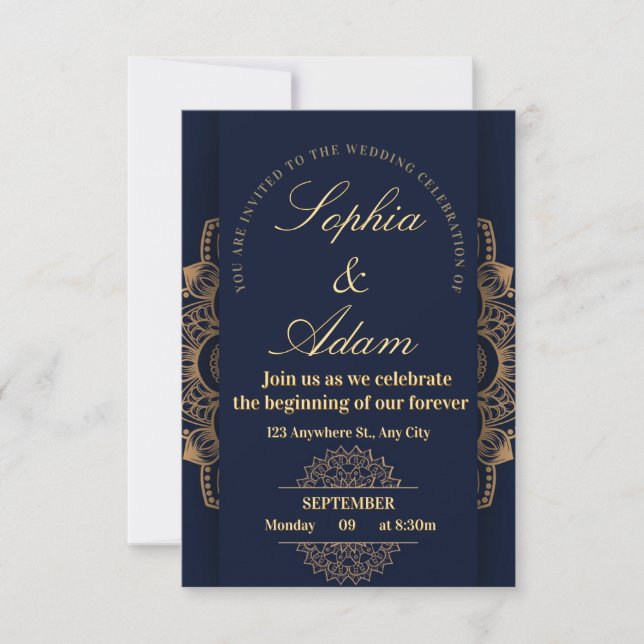 Navy & Gold Mandala Invitation (Front)