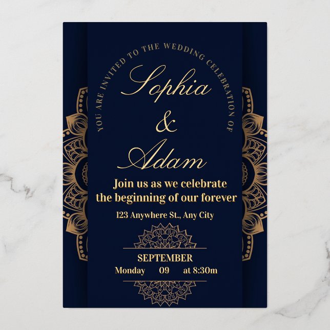 Navy & Gold Mandala Invitation Foil Invitation (Front)
