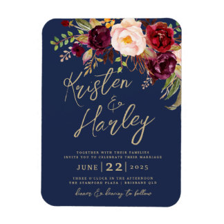 Navy Gold Marsala Wedding Invitation Magnet