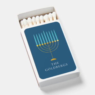 Navy Gold Menorah Personalized Hanukkah Name Matchboxes