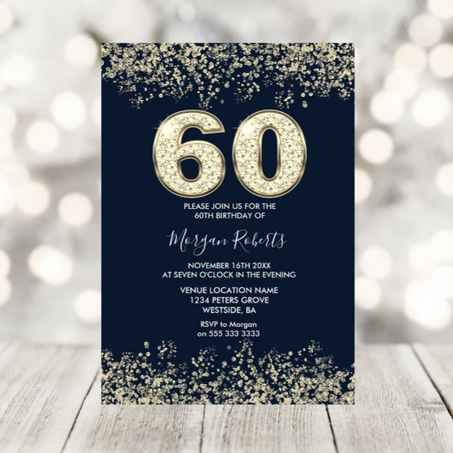 Navy & Gold Mens or Womans 60th Birthday Party Invitation (Creator Uploaded)