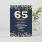 Navy & Gold Mens or Womans 65th Birthday Party  Invitation (Standing Front)