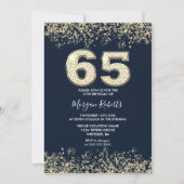 Navy & Gold Mens or Womans 65th Birthday Party  Invitation (Front)