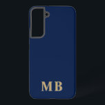 Navy & Gold | Minimal Modern Initial Monogram Samsung Galaxy S22  Case<br><div class="desc">This stylish phone case design features a simple modern design in navy blue & gold. Make one of a kind phone case with custom initials and name. It will be a cool, unique gift for someone special or yourself. If you want to change the fonts or position, click the "Customize...</div>