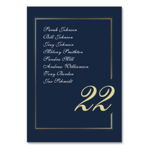 Navy Gold Minimal Script Calligraphy Wedding Table Number