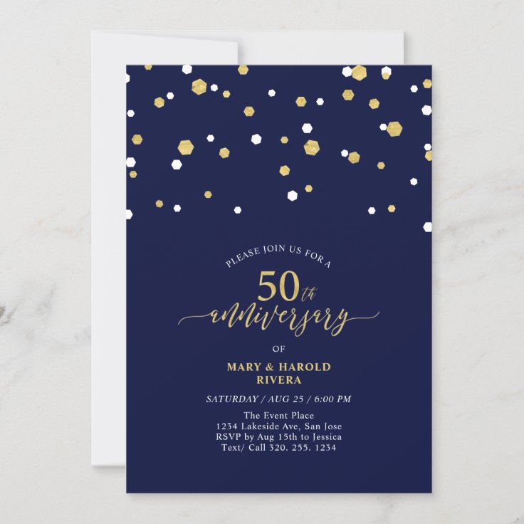 Navy & Gold Modern 50th Wedding Anniversary Party Invitation | Zazzle