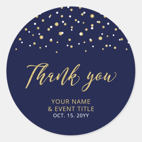 Navy  Gold  Modern Birthday Favor Thank you Classic Round Sticker