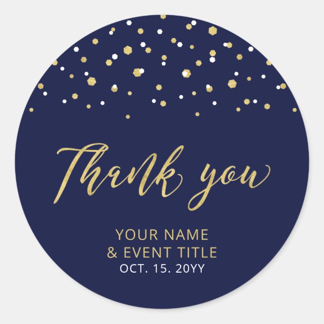 Navy & Gold | Modern Birthday Favor Thank you Classic Round Sticker (Front)