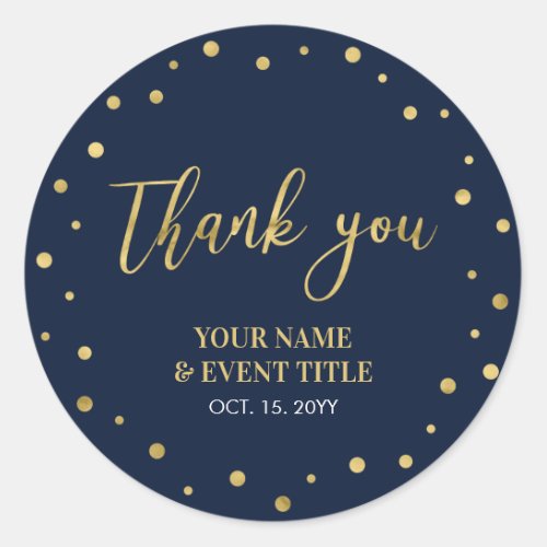 Navy  Gold  Modern Birthday Favor Thank you Classic Round Sticker