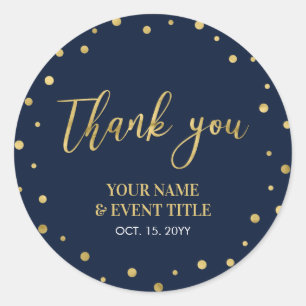 Navy & Gold Modern Birthday Favor Thank you Classic Round Sticker