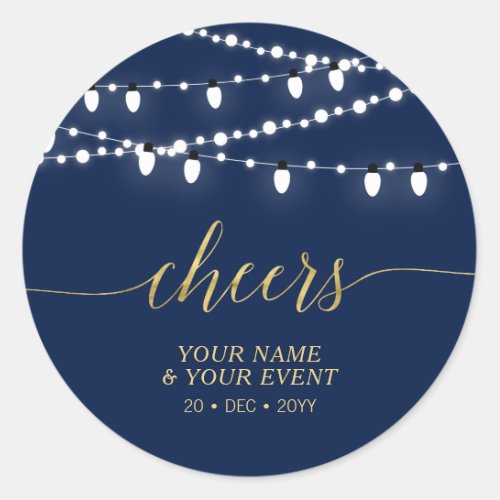 Navy  Gold  Modern Cheers Adult Birthday Favor Classic Round Sticker