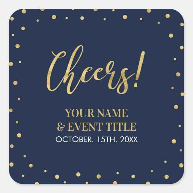 Navy & Gold | Modern Cheers Adult Birthday Favor Square Sticker (Front)