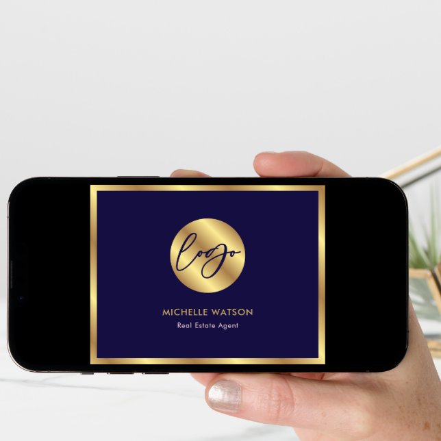 Navy & Gold Modern Real Estate Photo Thank You Card (Front Digital)