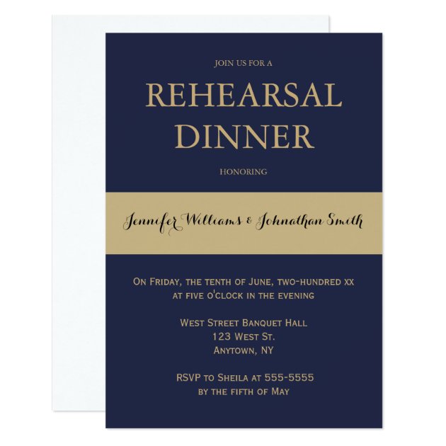 Navy & Gold Modern Rehearsal Dinner Invitations