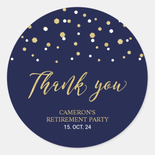 Navy  Gold  Modern Retirement Favor Thank you Classic Round Sticker