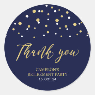 Navy & Gold Modern Retirement Favor Thank you Classic Round Sticker