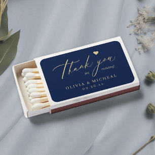 Navy & gold modern script simple thank you wedding matchboxes