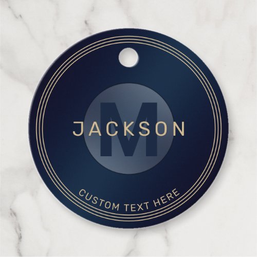 Navy gold modern simple personalized monogram favor tags