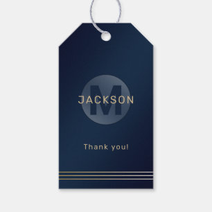 Navy gold modern simple personalized monogram gift tags