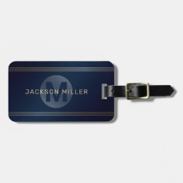 Navy gold modern simple personalized monogram luggage tag