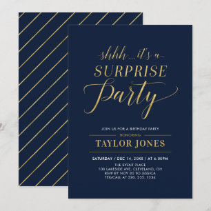 Navy & Gold   Modern Surprise Birthday Party Invitation