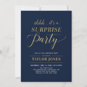 Navy & Gold | Modern Surprise Birthday Party Invitation (Front)