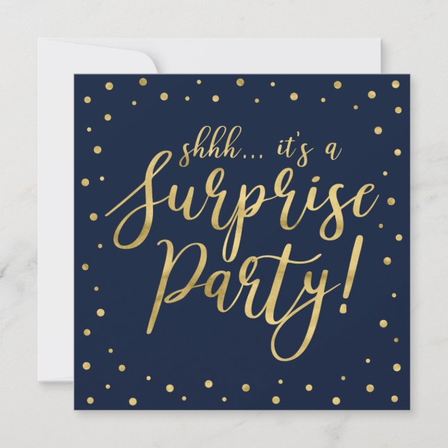 Navy & Gold | Modern Surprise Retirement Party Invitation (Front)
