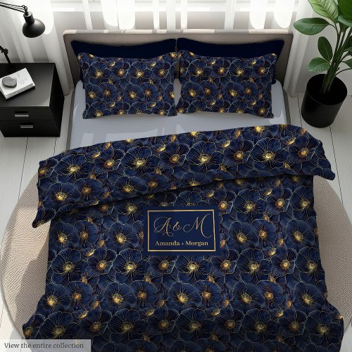 Navy Gold Monogram Duvet Elegant Wedding Gift