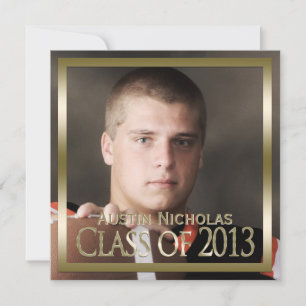 Navy Gold Monogram Full Page Photo Graduation Invitation