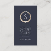 Navy & Gold Monogram Necklace Logo | Jewelry Business Card (Front)