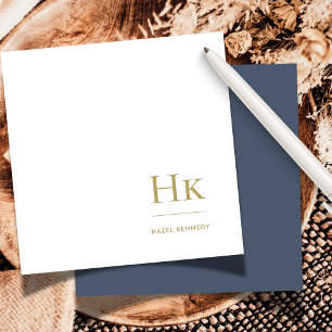 Navy Gold Monogram Simple Elegant Social Notecard