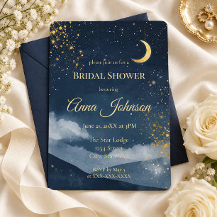 Navy Gold Moon and Stars Celestial Bridal Shower Invitation