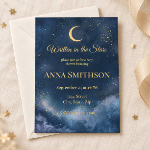 Navy Gold Moon & Stars Baby Shower Invitation