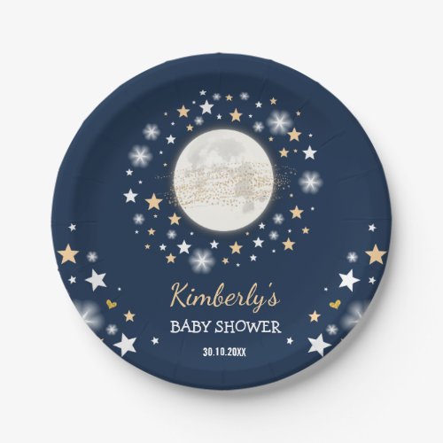 Navy Gold Moon  Stars Baby Shower Twinkle Star Paper Plates