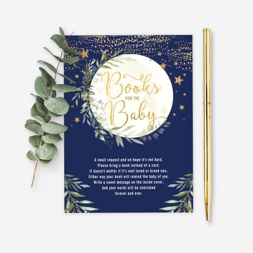 Navy Gold Moon Twinkle Star Books for Baby Enclosure Card