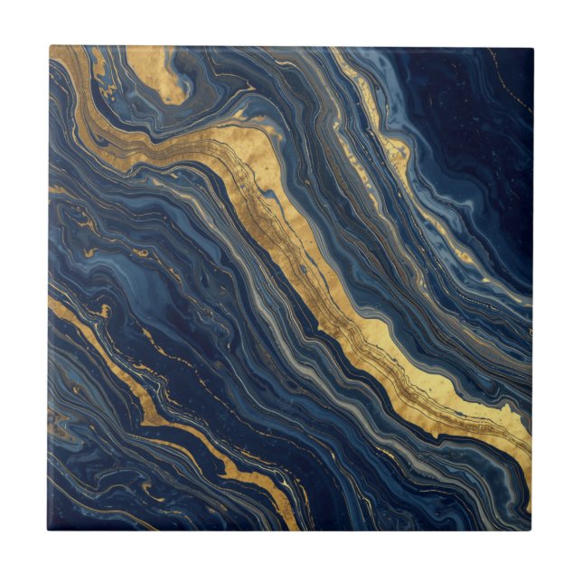 Navy & Gold Natural Marble – Luxury Ceramic Tile (Front)